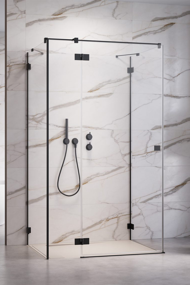 душевой уголок radaway essenza pro black kdj+s 90x75 правый, стекла прозрачные, профиль черный