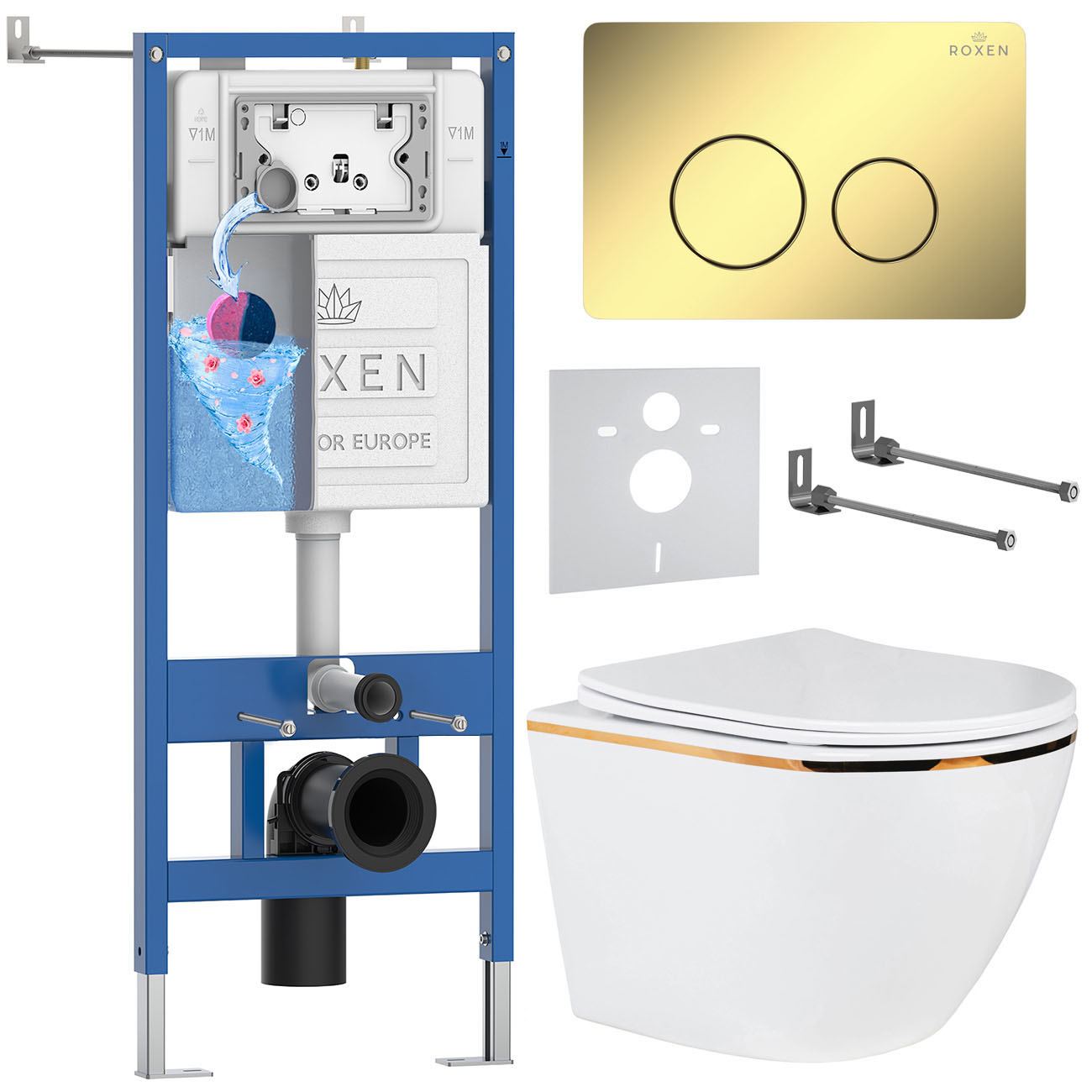 комплект инсталляции roxen 6 в 1 stounfix dual fresh 868483 клавиша золото