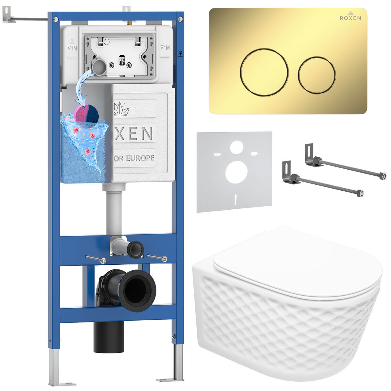 комплект инсталляции roxen 6 в 1 stounfix dual fresh 868488 клавиша золото