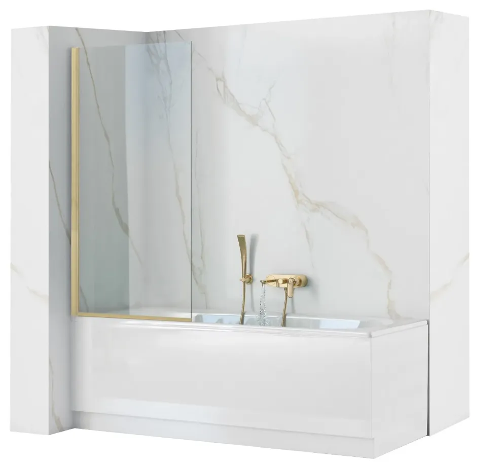 душевая шторка rea elegant brushed gold 80x140 стека прозрачные, профиль золото