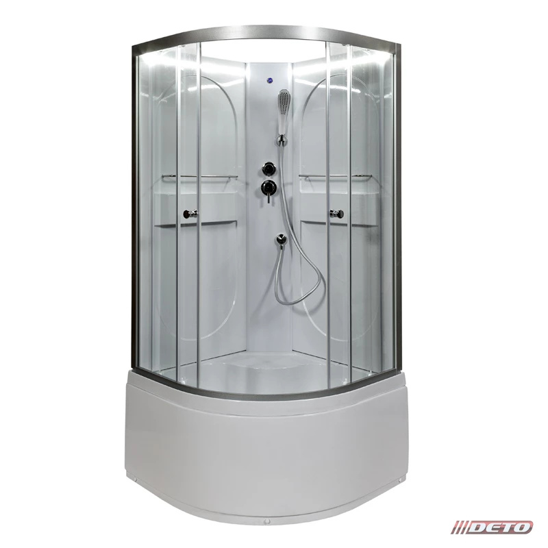 душевая кабина deto l610nled 100x100 без крыши, с led-подсветкой, стекла прозрачные, профиль хром
