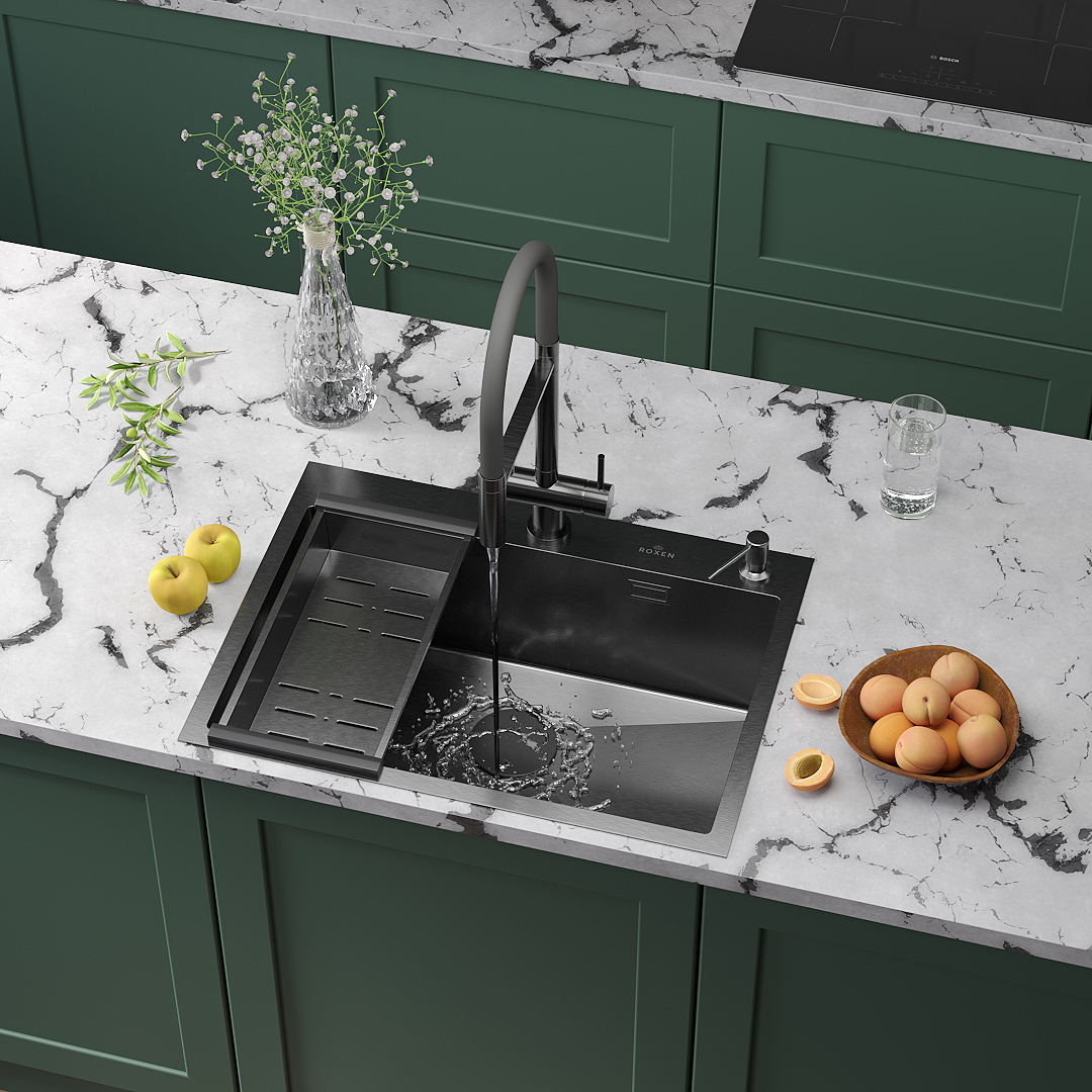 кухонная мойка roxen simple 560220-65b 65x48 графит