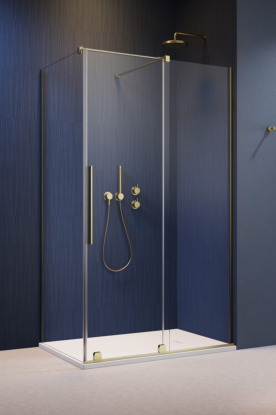 душевой уголок radaway furo brushed gold kdj r 90x90 стекла прозрачные, профиль брашированное золото