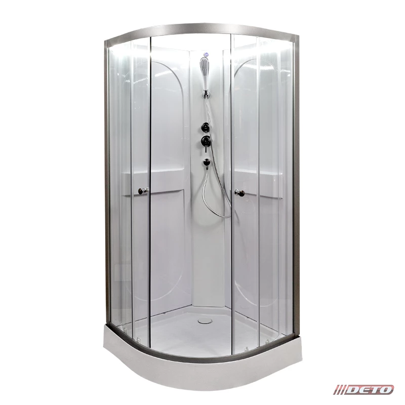 душевая кабина deto l601 n led 100x100 без крыши, с led-подсветкой, стекла прозрачные, профиль хром