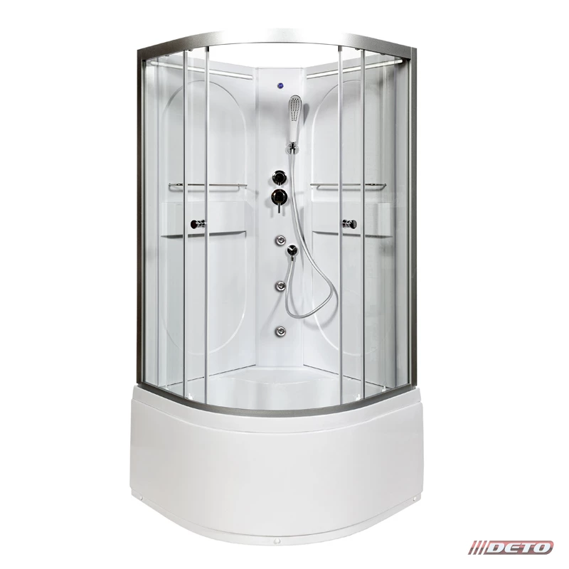душевая кабина deto l690nled+gm 90x90 без крыши, с led-подсветкой и гидромассажем, стекла прозрачные, профиль хром
