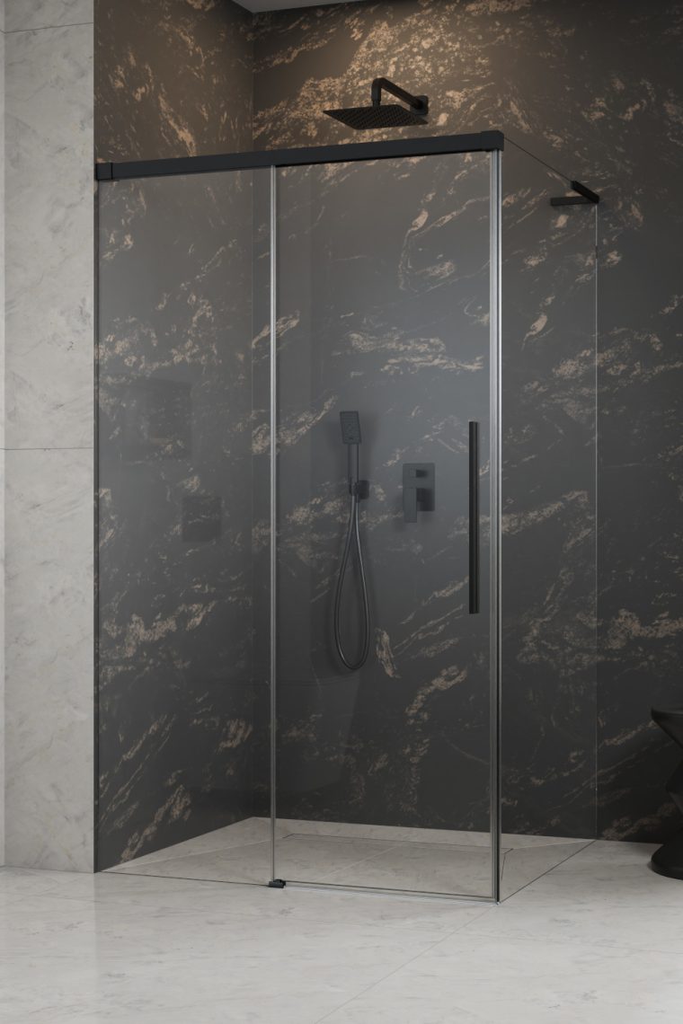 душевой уголок radaway idea 8 black ql kdj 110x90 левый, стекла прозрачные, профиль черный