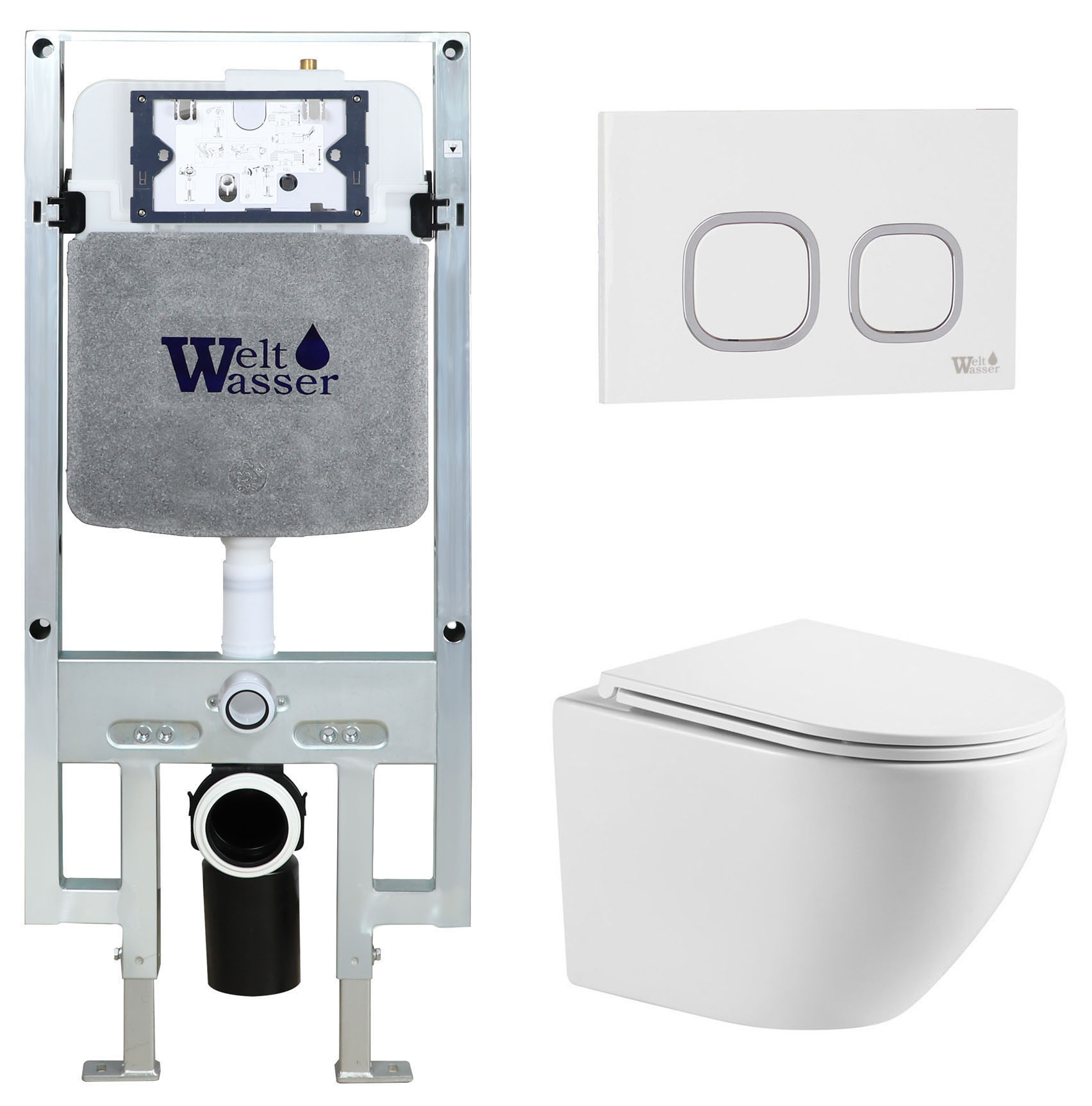 комплект welt-wasser amberg 497 st + merzbach 041 xl gl-wt + amberg rd-wt с белой клавишей