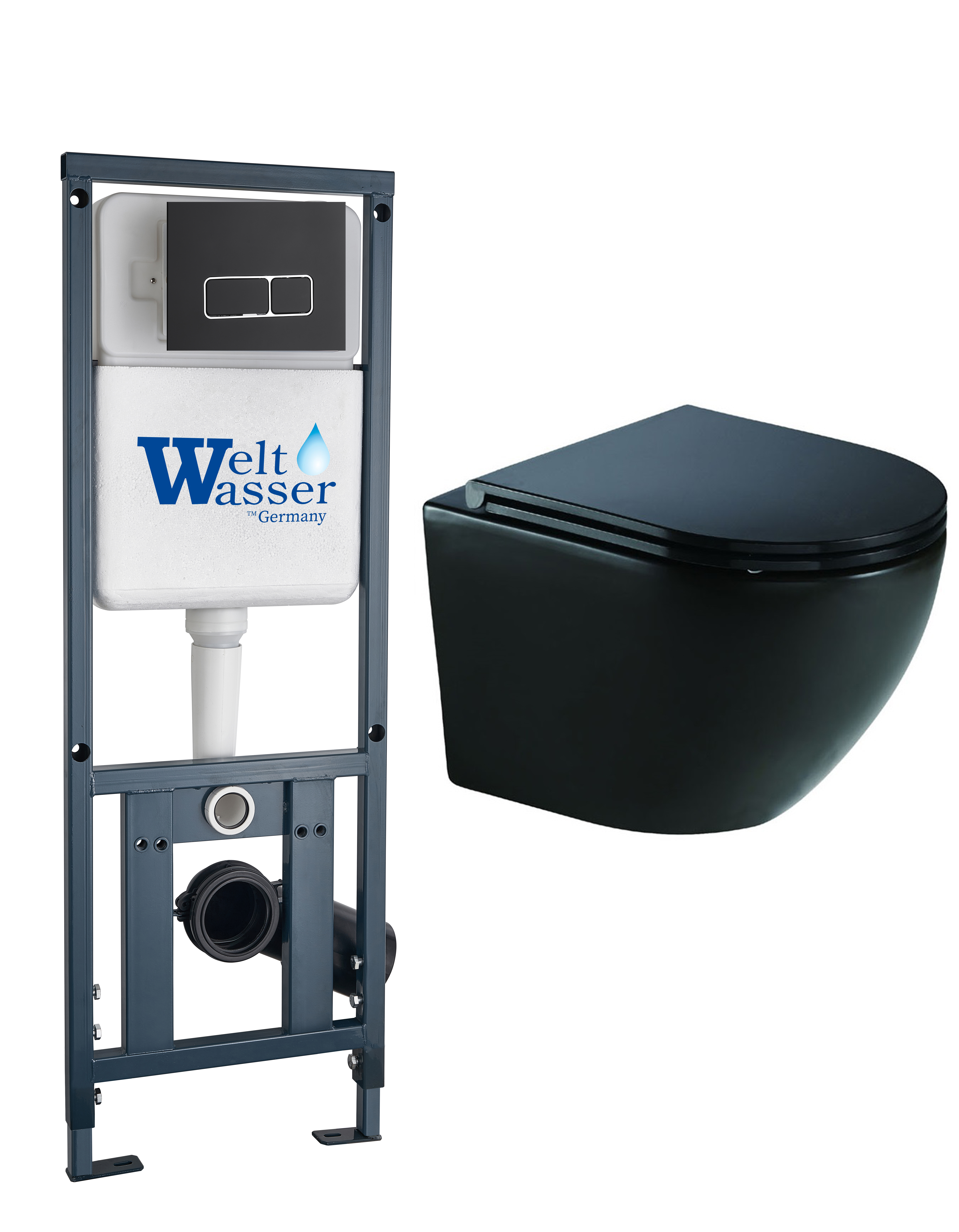 комплект инсталляции welt-wasser marberg 410 с унитазом merzbach 041 xl mt-bl и клавишей смыва mar 410 se mt-bl черный матовый