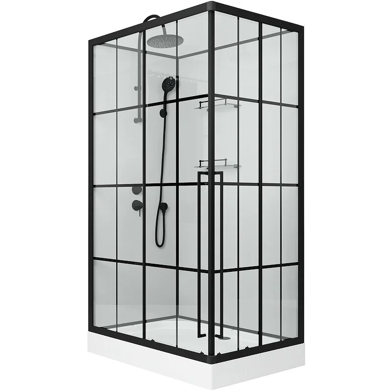 душевая кабина niagara standart 100x80 правая, стекло прозрачное с рисунком / профиль черный матовый