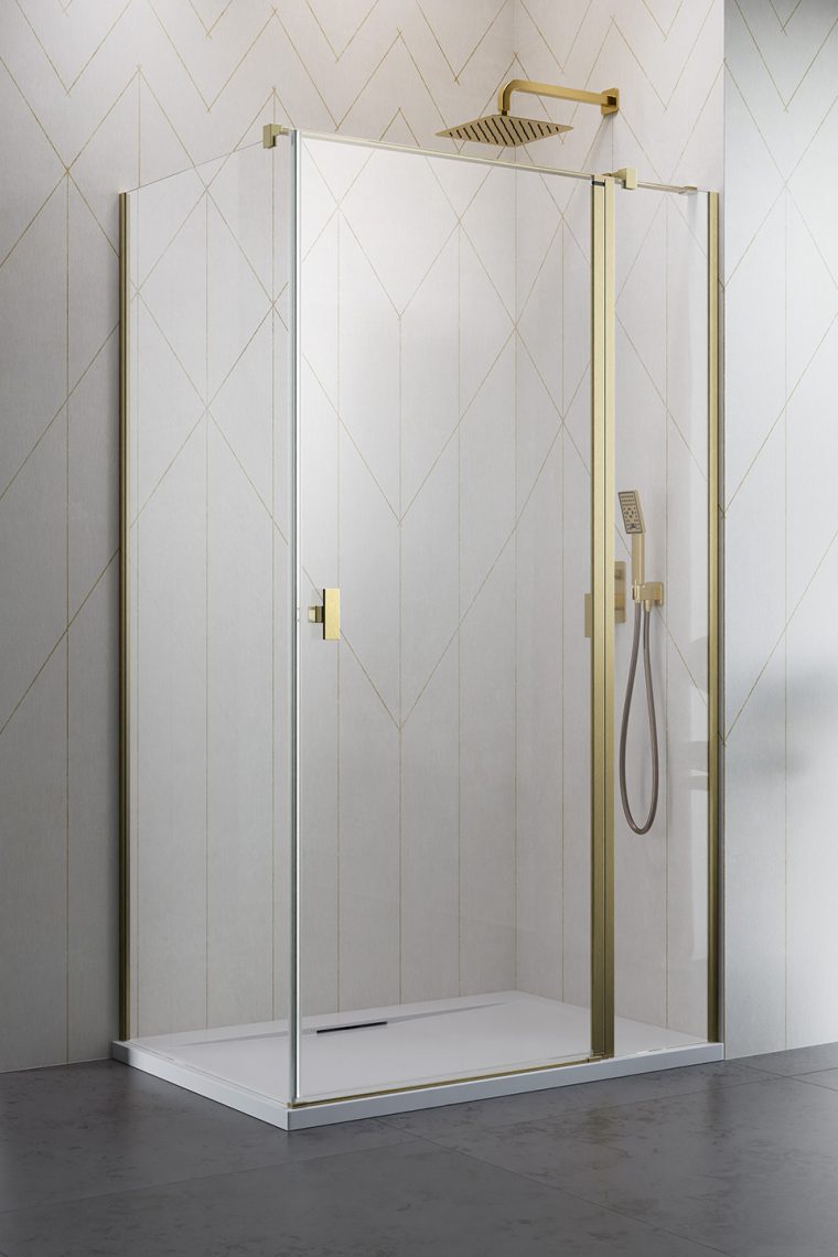 душевой уголок radaway nes brushed gold kdj ii 110x90 правый, стекла прозрачные, профиль брашированное золото