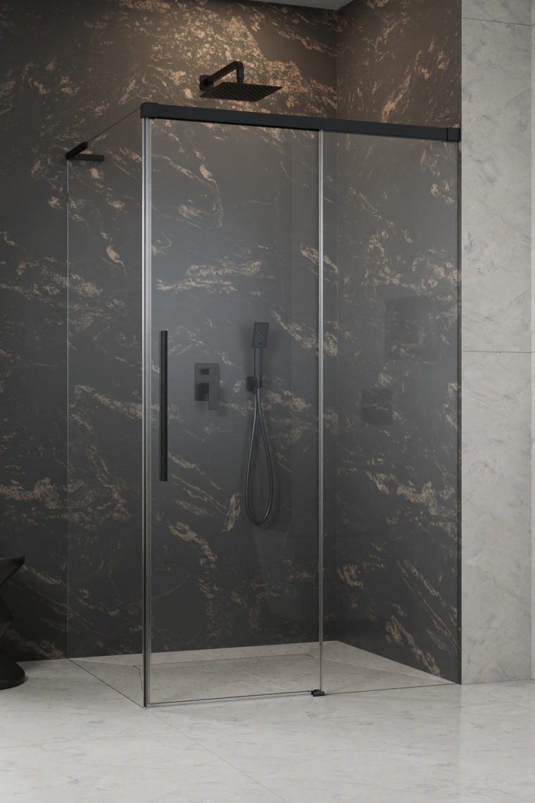 душевой уголок radaway idea 8 black ql kdj 110x70 правый, стекла прозрачные, профиль черный