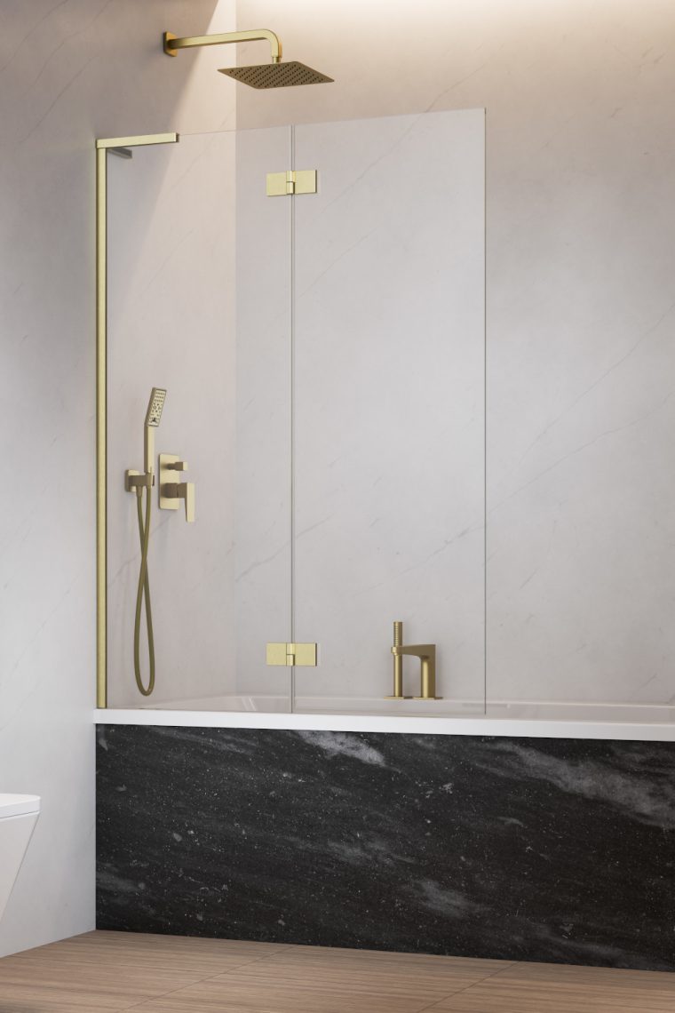 шторка на ванну radaway essenza 8 sl brushed gold pnd ii 110x150 левая, стекла прозрачные, профиль брашировнное золото