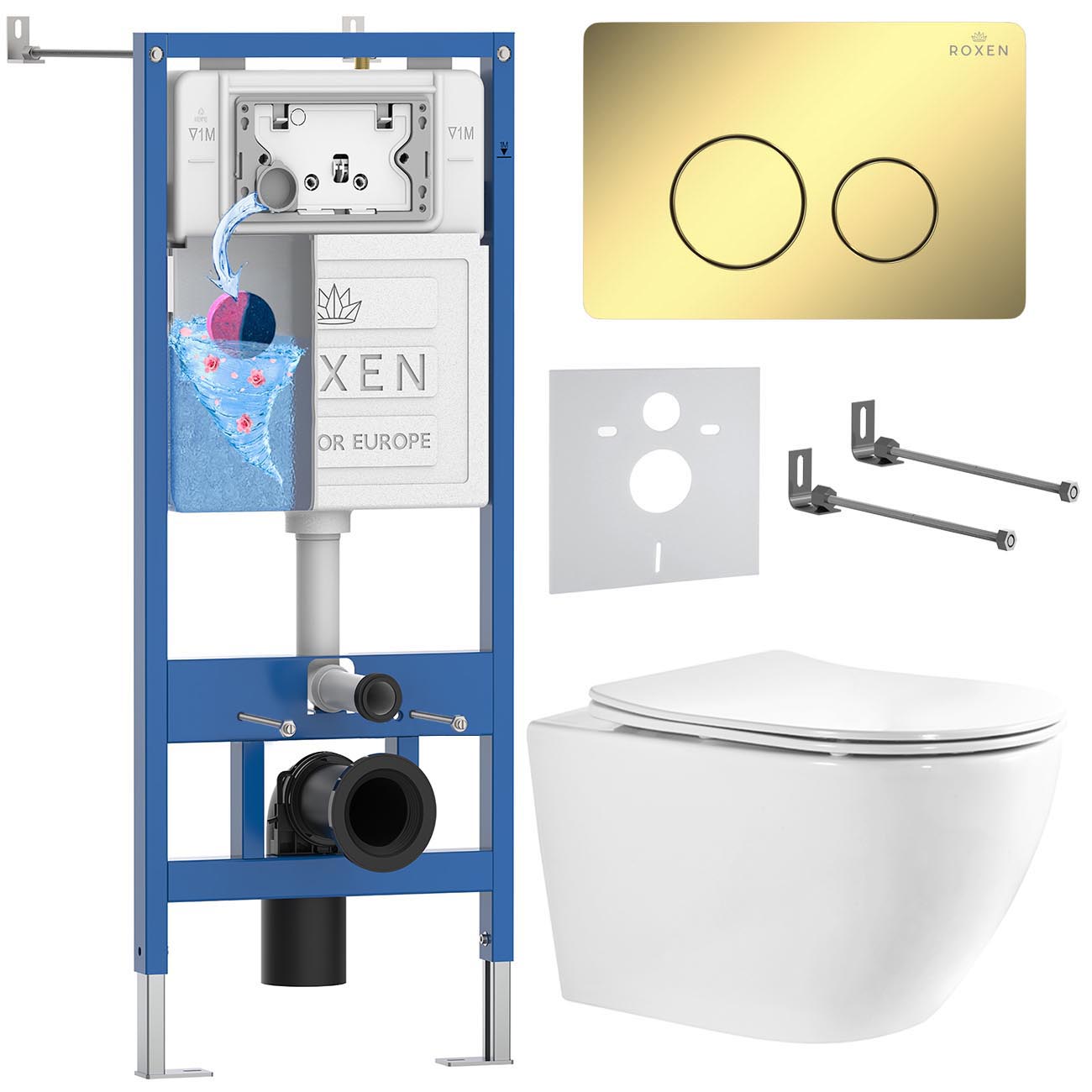 комплект инсталляции roxen 6 в 1 stounfix dual fresh 868449 клавиша золото