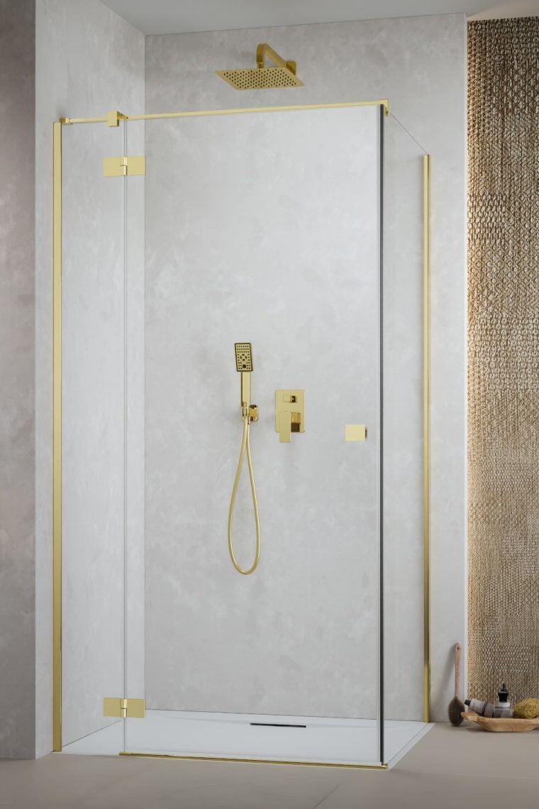 душевой уголок radaway essenza 8 gold kdj 110x75 левый, стекла прозрачные, профиль золото