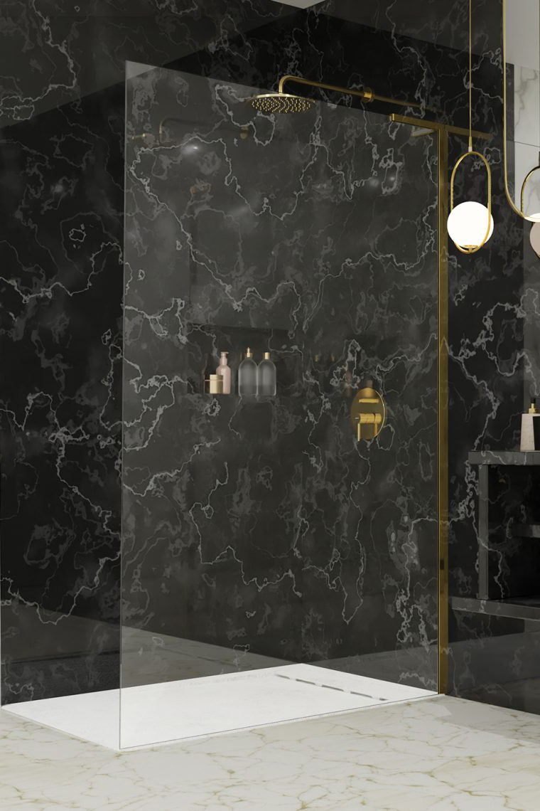 душевой уголок radaway walk-in modo sl ii gold 60 right прозрачное стекло / профиль золото (правый)