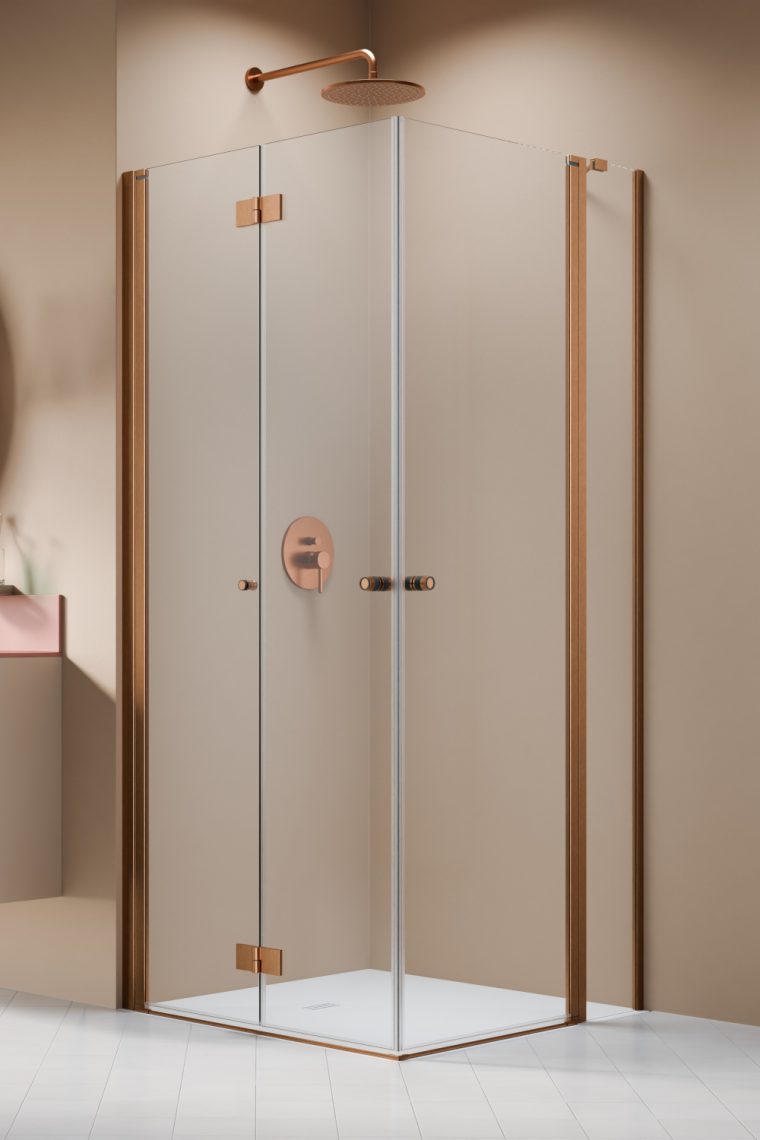душевой уголок radaway nes 6 brushed copper kdd b + kdd ii 80x80 левый, стекла прозрачные, профиль брашированная медь
