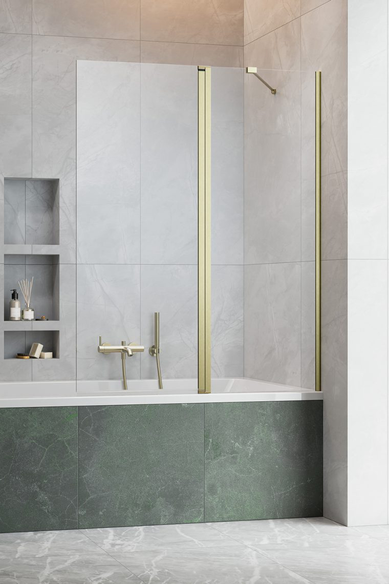 шторка на ванну radaway nes brushed gold pnd ii 130x150 правая, стекла прозрачные, профиль брашированное золото