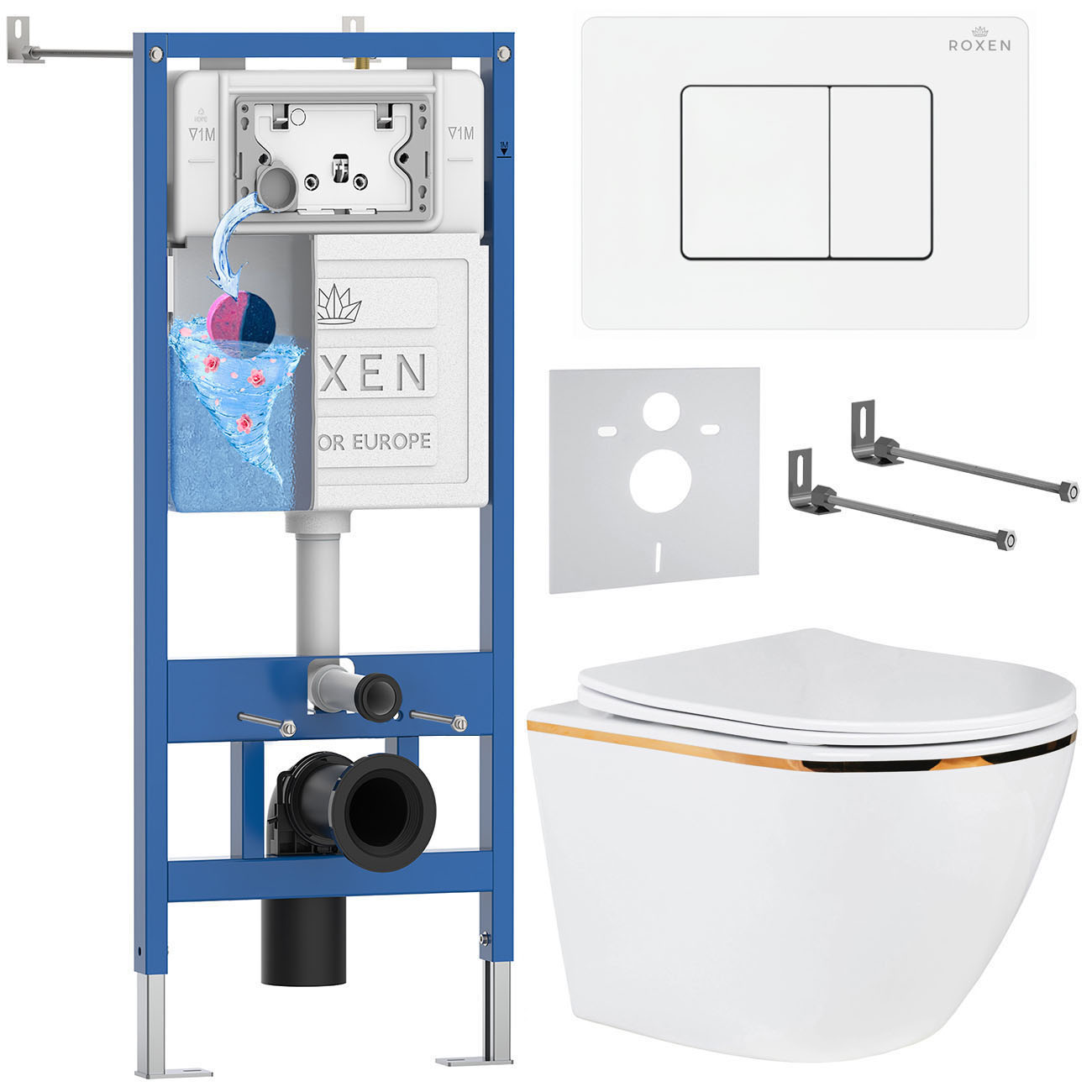 комплект инсталляции roxen 6 в 1 stounfix dual fresh 868553 клавиша белая