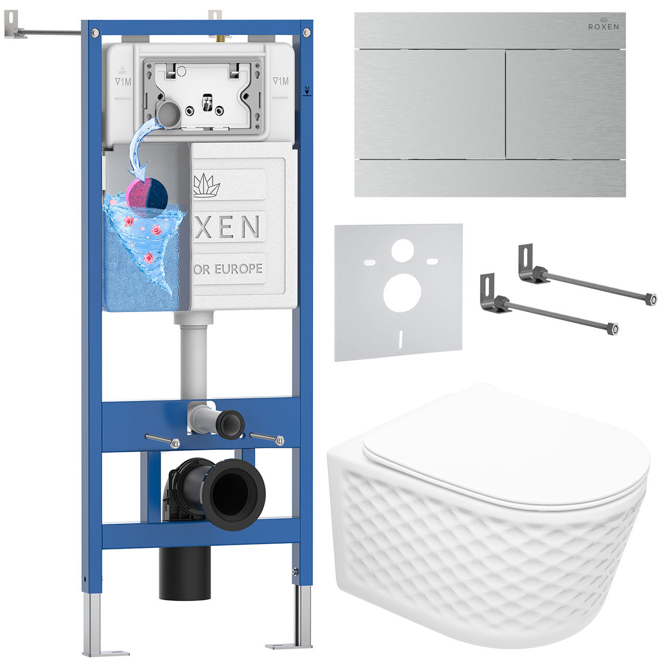 комплект инсталляции roxen 6 в 1 stounfix dual fresh 868595 клавиша сатин