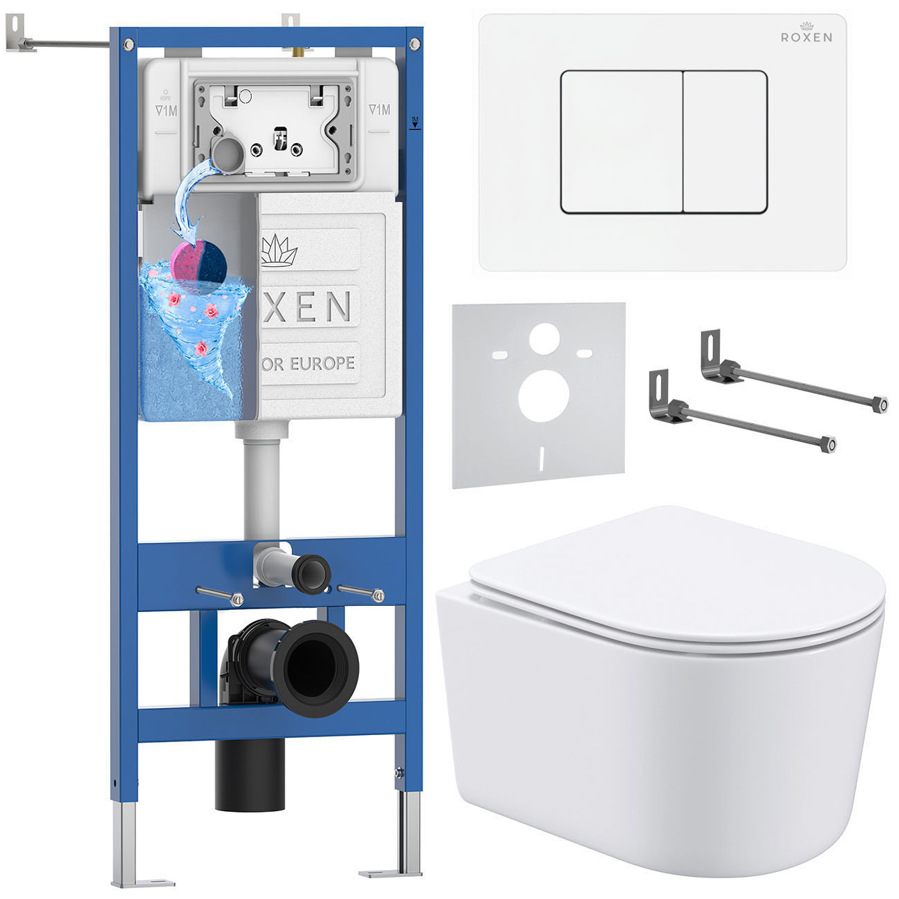 комплект инсталляции roxen 6 в 1 stounfix dual fresh 868529 клавиша белая