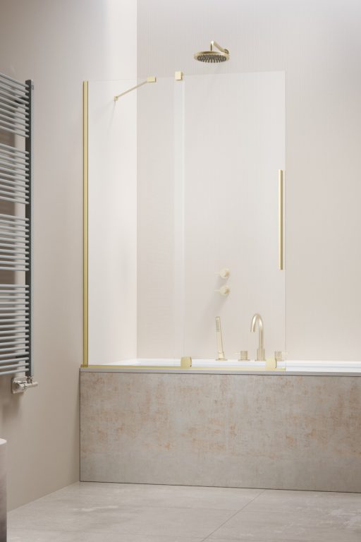 душевая шторка radaway furo brushed light gold pnd ii 120x150 левая, стекла прозрачные, профиль брашированное светлое золото
