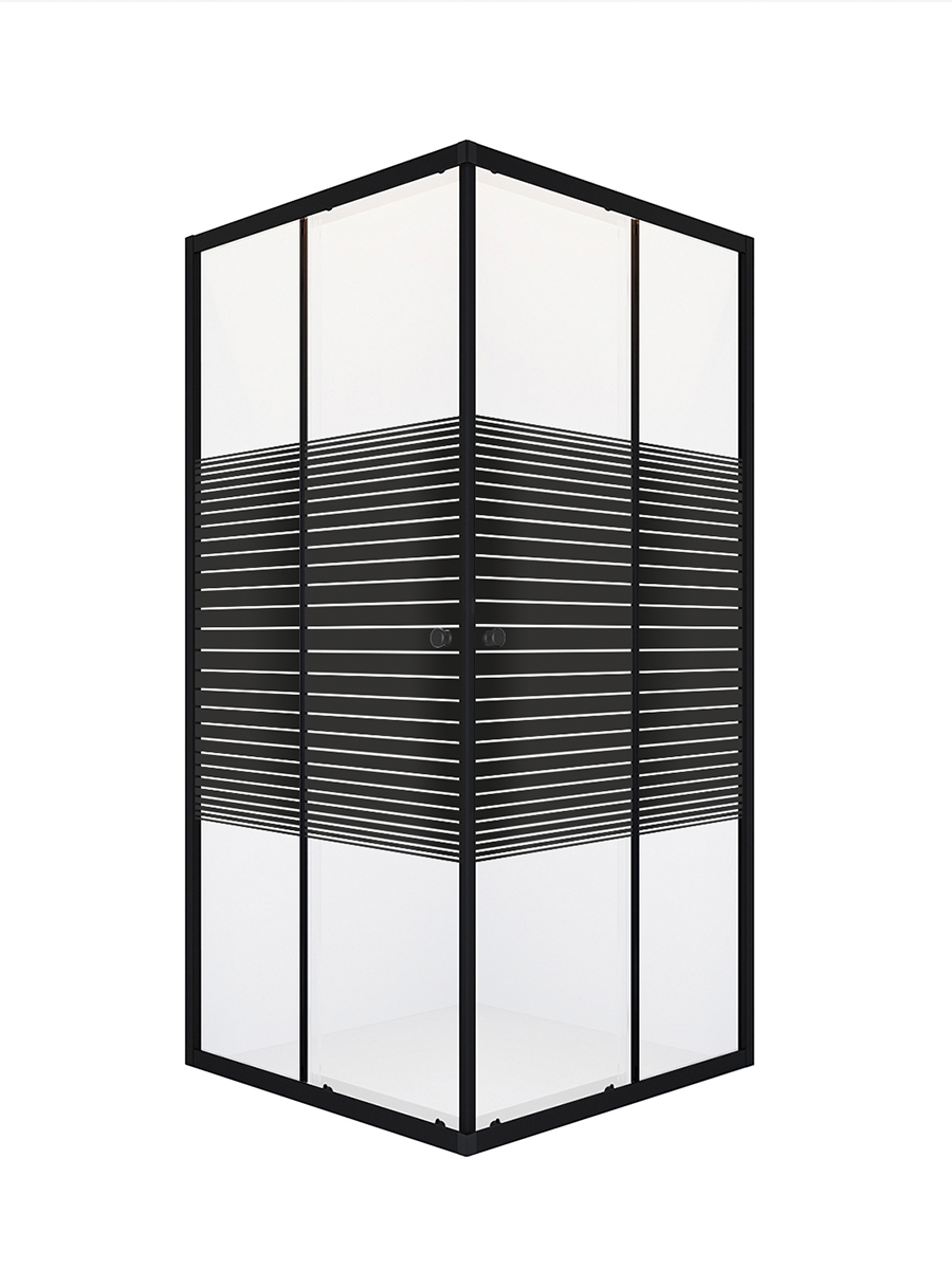душевой уголок domani-spa shape 2 99 black accents 90x90 стекла прозрачные с рисунком stripe, профиль графит