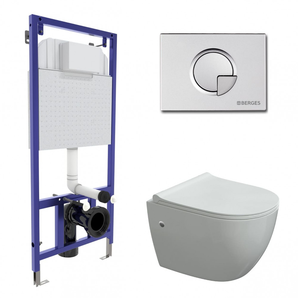 комплект инсталляции berges novum 525 + okus + toma slim so + r2  с клавишей матовый хром