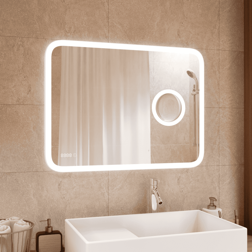 зеркало континент bliss led 120x80 с увеличительным зеркалом и часами