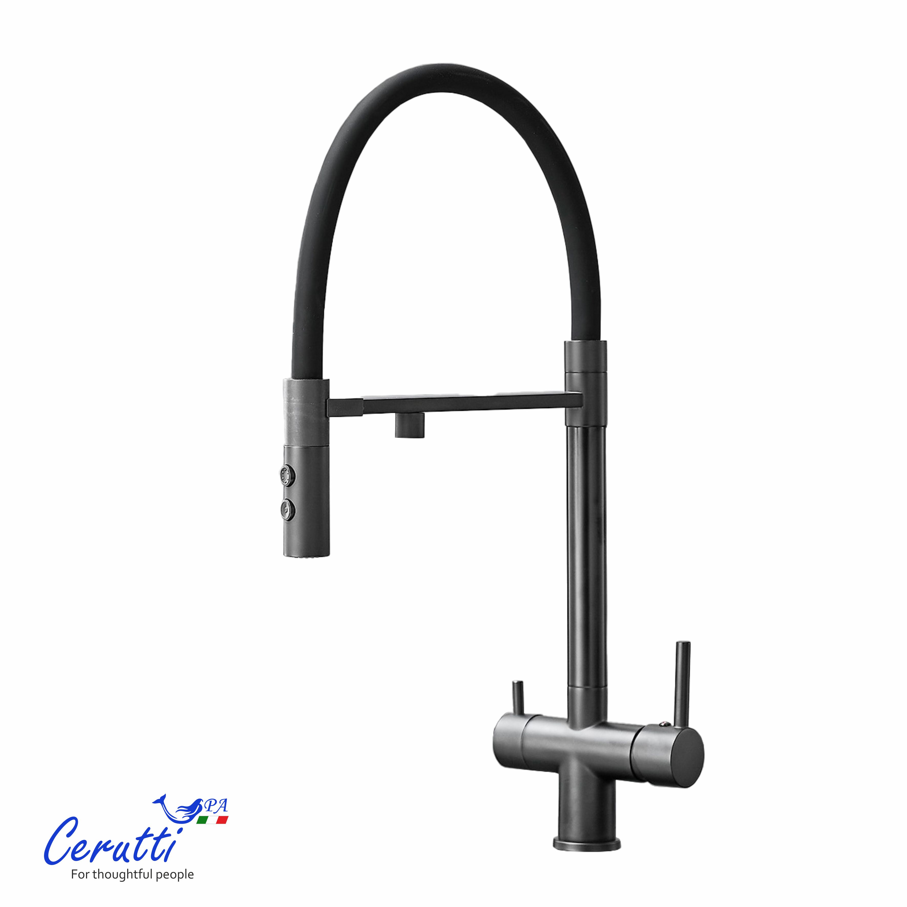 смеситель для кухни ceruttispa torre gr ct12136 с выходом для фильтрованной воды, серый