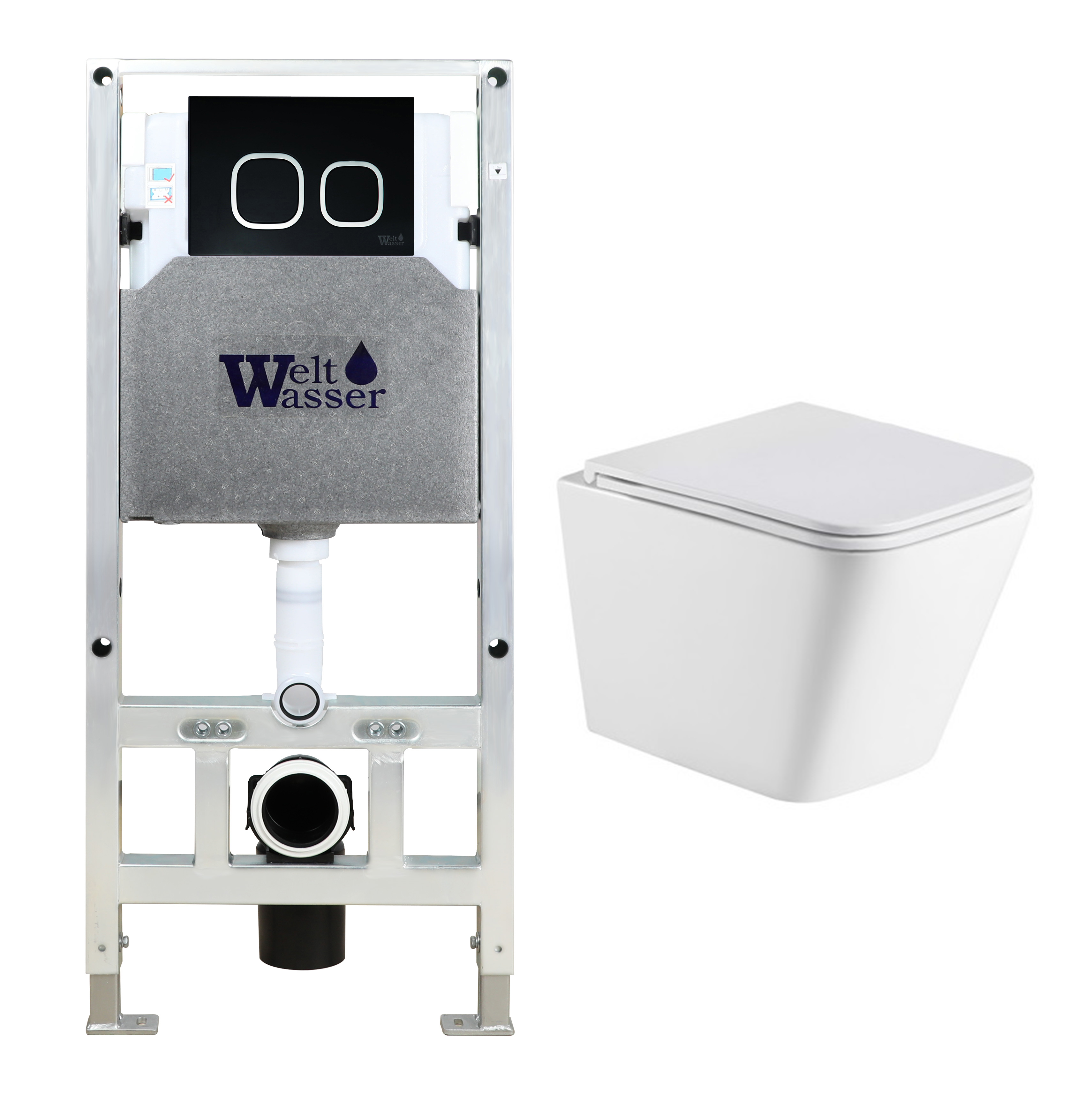 комплект инсталляции welt-wasser amberg 506 st с унитазом gelbach 043 gl-wt и клавишей смыва amberg rd-bl, черный матовый