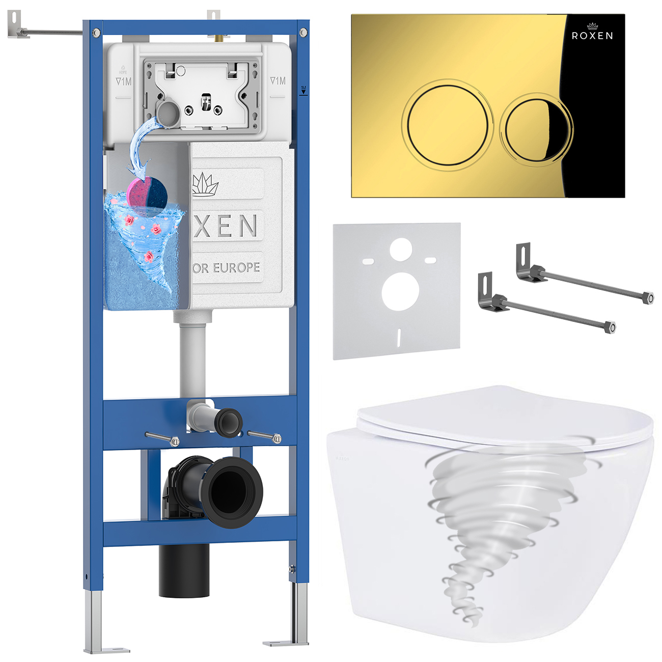 комплект инсталляции roxen 6 в 1 stounfix dual fresh 868431 клавиша золото