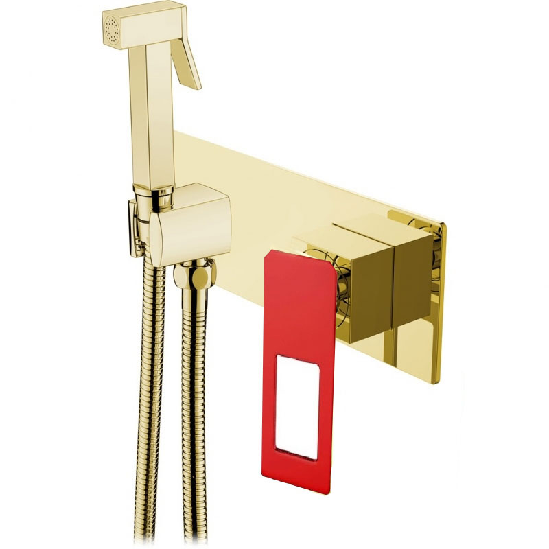 смеситель с гигиеническим душем boheme q  gold red 147-gr золото/красный