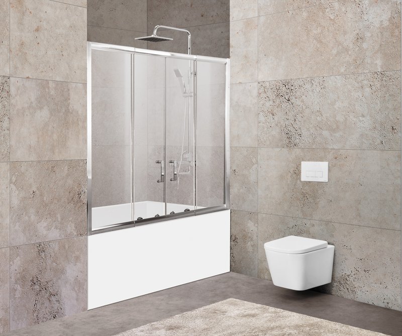 шторка на ванну belbagno unique-vf-2-150/180-140-p-cr (150-180)x140 стекла рифленые