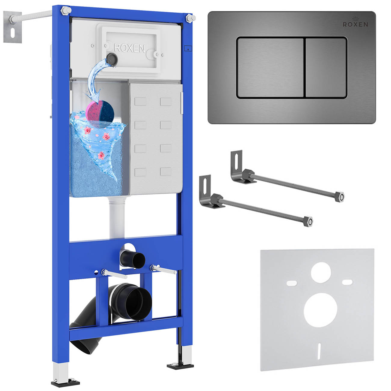 инсталляция roxen stounfix dual fresh 710200 с клавишей смыва steel 420280g с аромадозатором