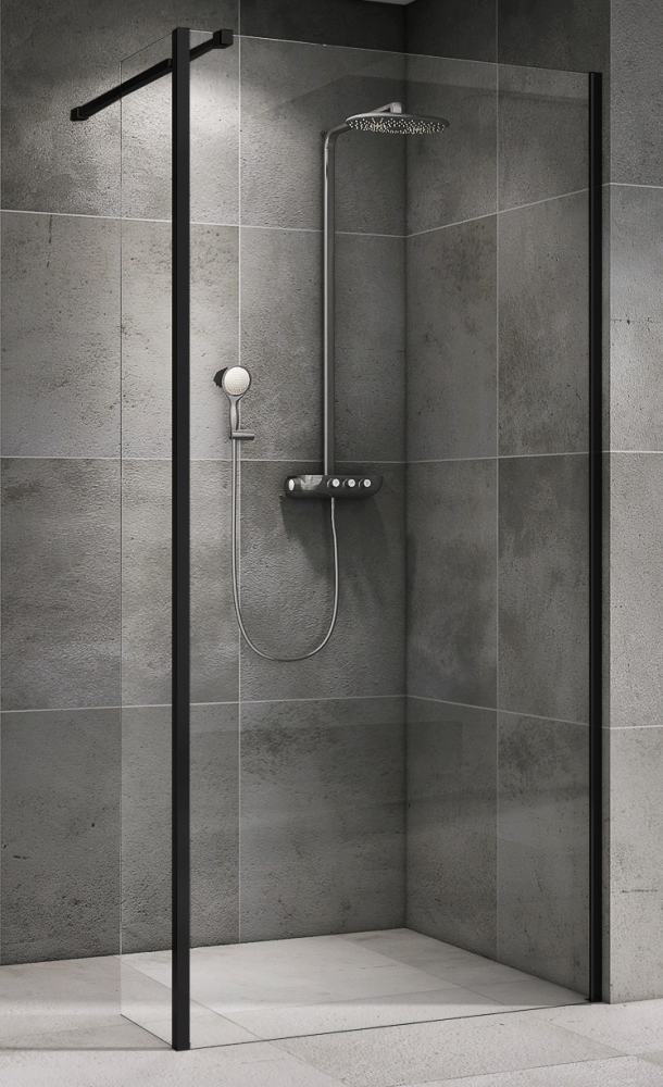 душевой уголок abber immer offen ag66120b walk-in 120x200 прозрачные стекла / черный профиль