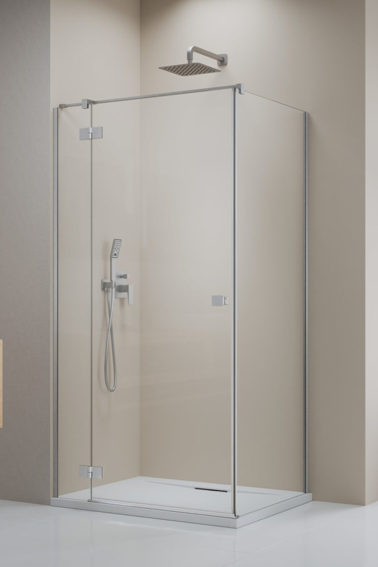 душевой уголок radaway essenza brushed nickel kdj 110x75 левый, стекла прозрачные, профиль брашированный никель