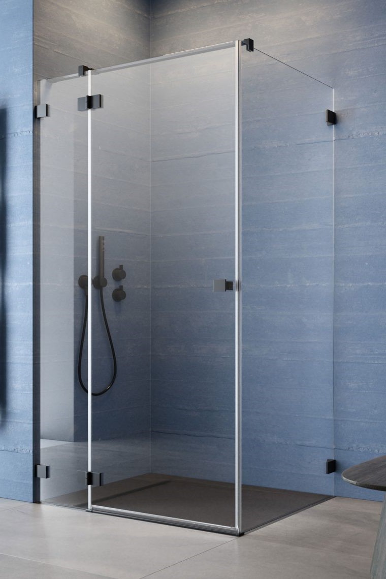 душевой уголок radaway essenza pro 8 black kdj 90x80 левый, стекла прозрачные, профиль черный