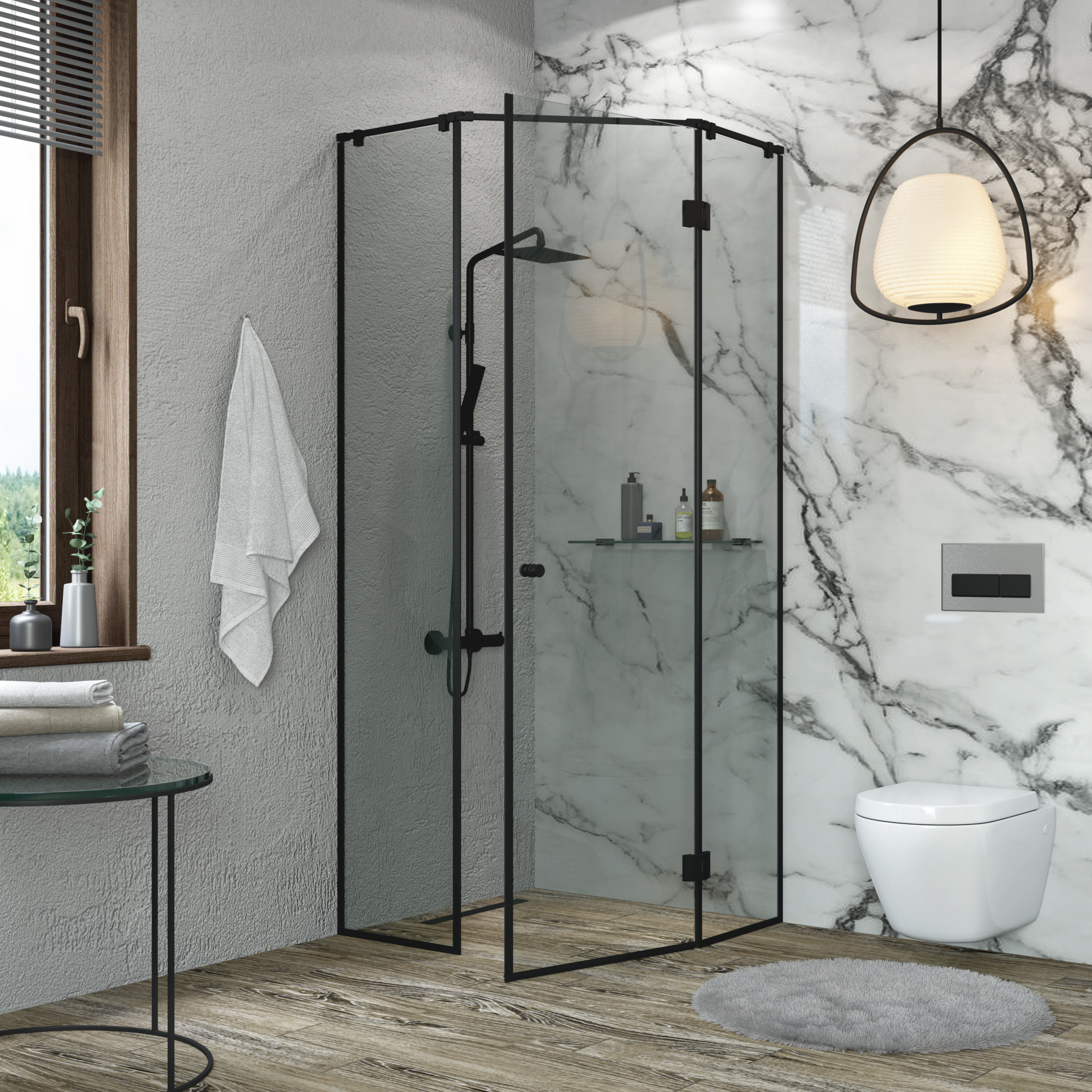 душевой уголок benetto silver ben-701 100x100 прозрачные стекла / профиль черный