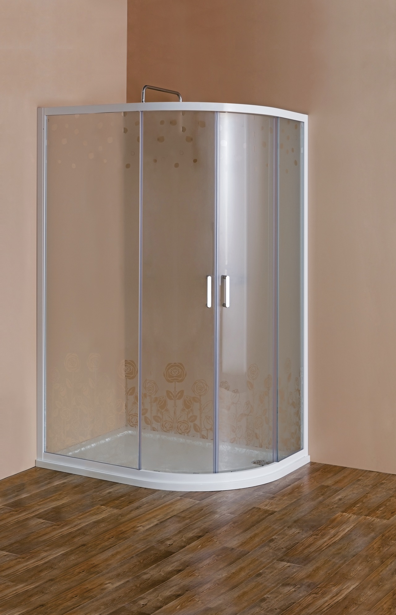 душевой уголок cezares rosa-rh-2-120/90-ro-bi-r 120x90 стекла матовые с прозрачным рисунком, профиль белый