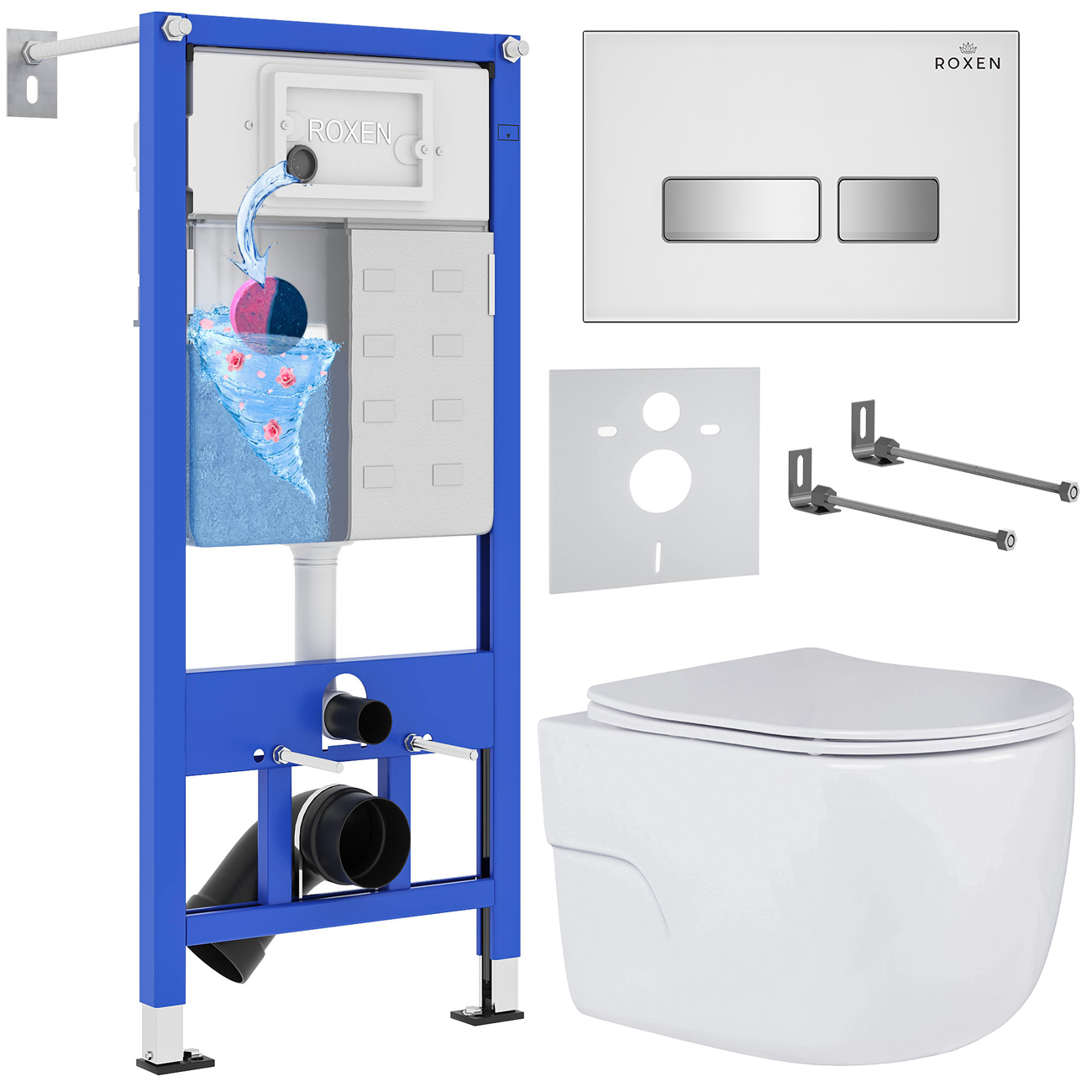 комплект инсталляции roxen stounfix dual fresh 636623 белый, с аромадозатором