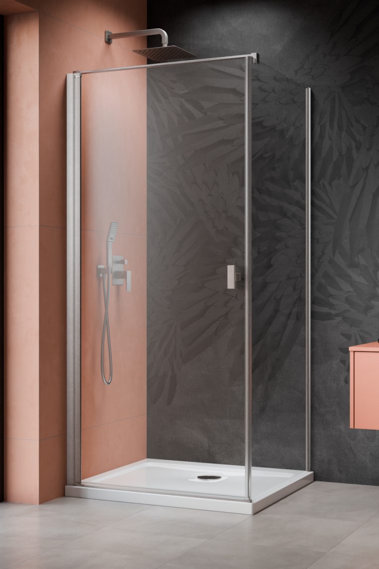 душевой уголок radaway nes brushed nickel kdj i 90x75 левый, стекла прозрачные, профиль брашированный никель