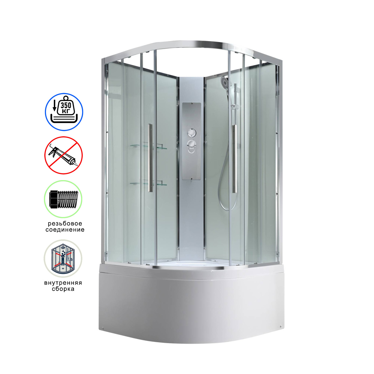 душевая кабина avacan em5011nt ava 110x110 без крыши, стекла прозрачные, профиль хром