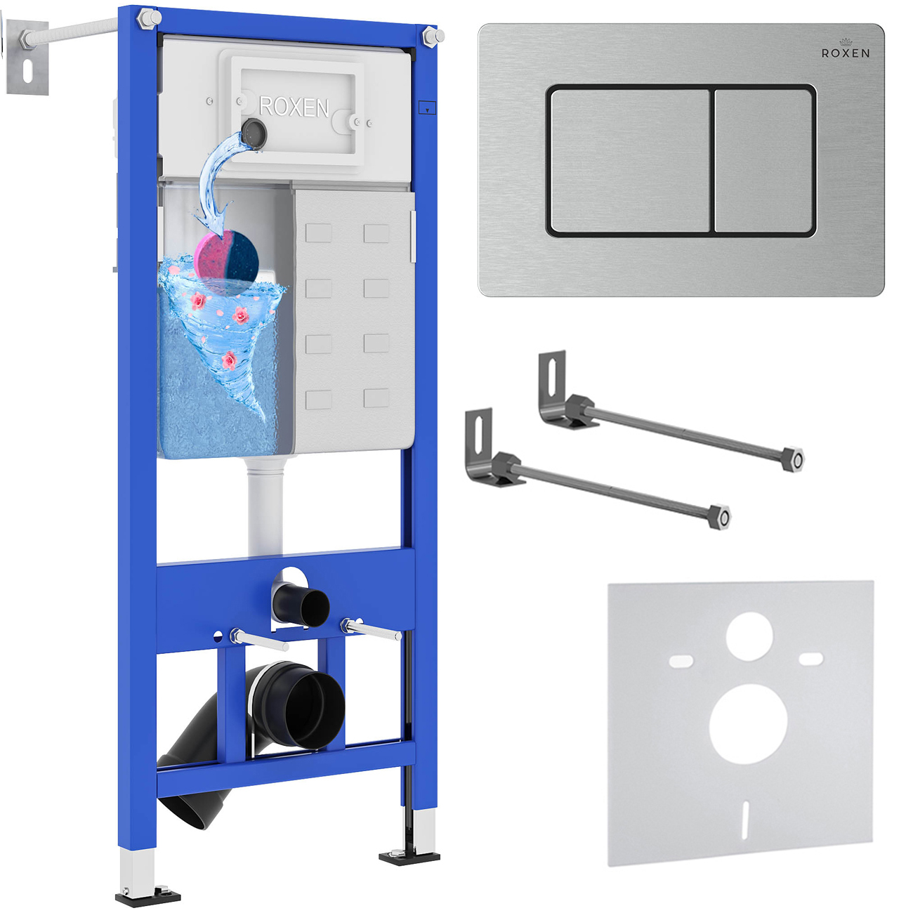 комплект инсталляция roxen stounfix dual fresh 4 в 1 968406 с клавишей смыва сатин