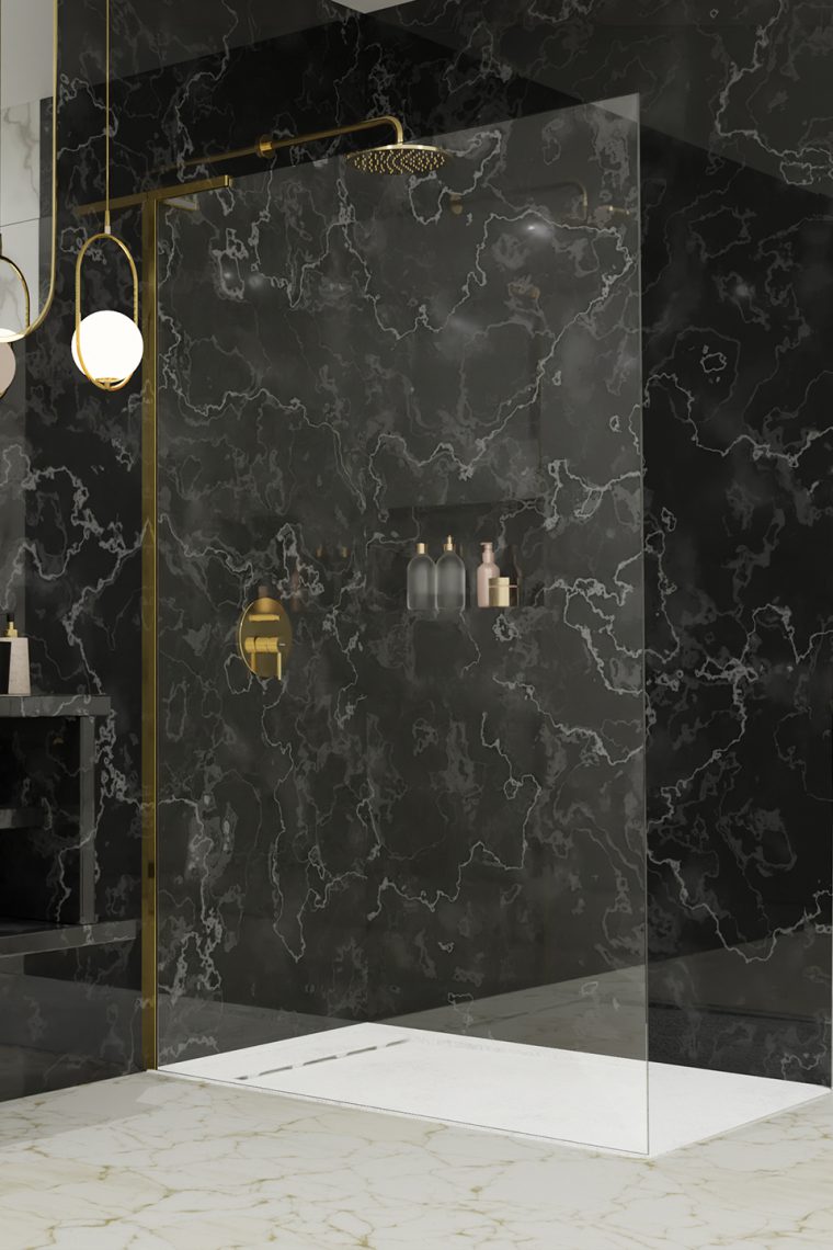 душевой уголок radaway walk-in modo sl ii gold 85 left прозрачное стекло / профиль золото (левый)