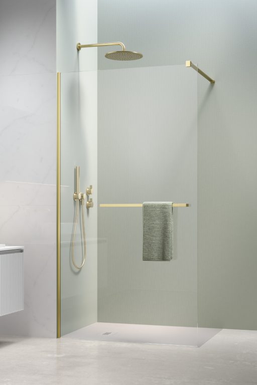 душевой уголок radaway modo new brushed light gold ii 115x200 с полотенцедержателем, стекла прозрачные, профиль брашированное светлое золото