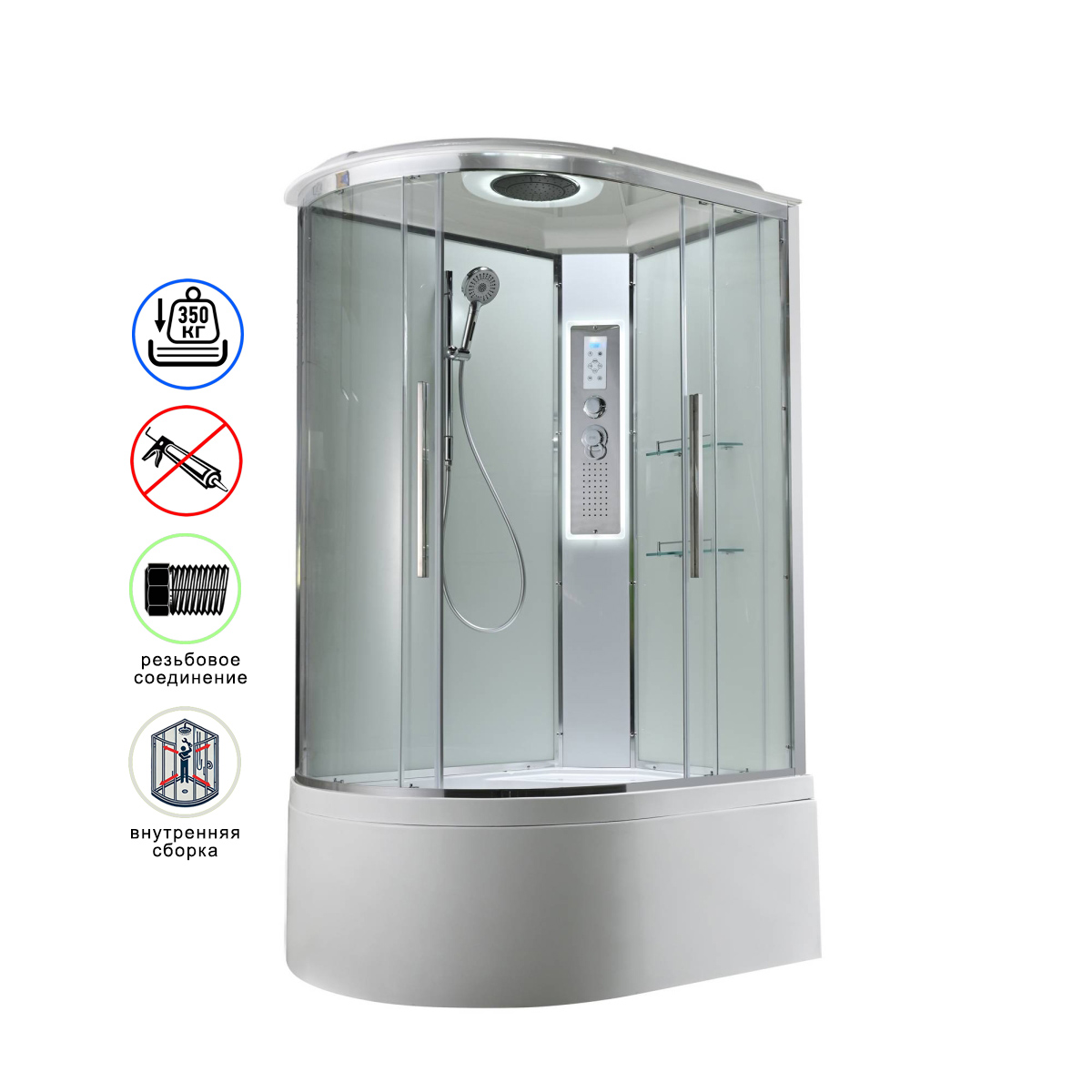 душевая кабина avacan em5912rledt ava 120x90 правая, led, стекла прозрачные, профиль хром