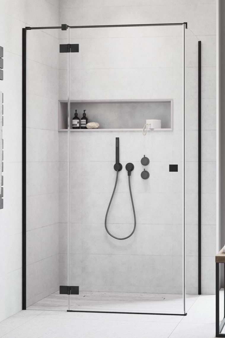 душевой уголок radaway essenza 8 black kdj 120x110 левый, стекла прозрачные, профиль черный