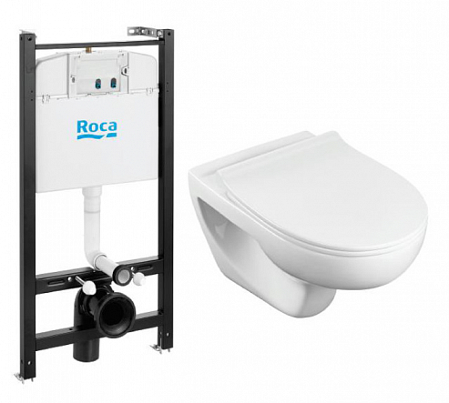 унитаз подвесной roca victoria rimless с крышкой + инсталляция, белая (893105010)