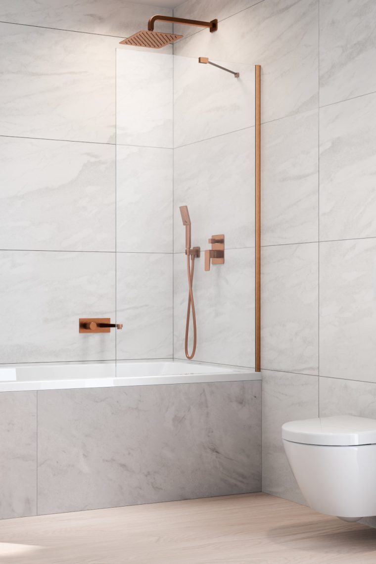 душевая шторка radaway idea 6 brushed copper pnj ii 80x150 стекла прозрачные, профиль брашированная медь