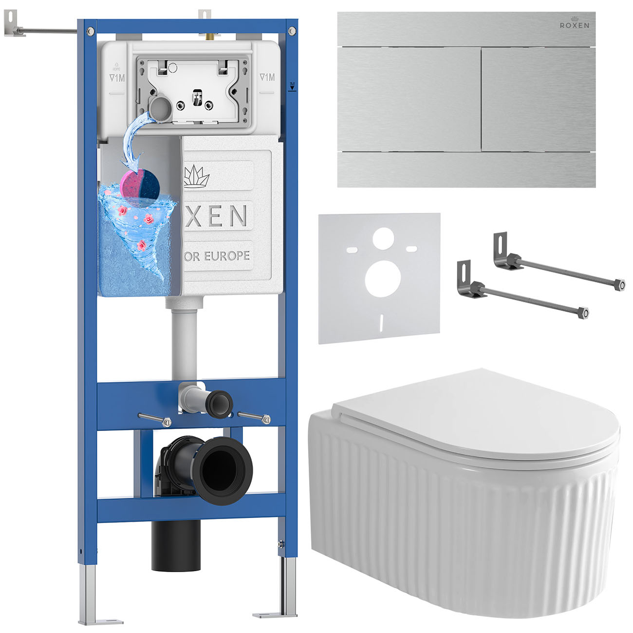 комплект инсталляции roxen 6 в 1 stounfix dual fresh 868588 клавиша сатин